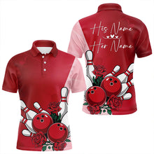 Load image into Gallery viewer, Bowling And Red Roses Custom Valentine Bowling Polo Shirts For Men Bowling Couple Outfits IPHW8354