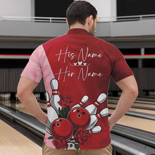 Load image into Gallery viewer, Bowling And Red Roses Custom Valentine Bowling Quarter-Zip Shirts For Men Bowling Couple Outfits IPHW8354