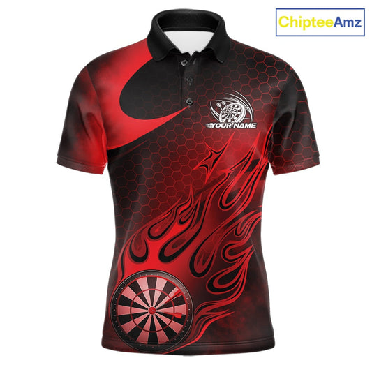 Custom Black And Red Flame Dartboard Darts Team Shirts, Dart Tournament Outfits Dart Jerseys For Players IPHW10410