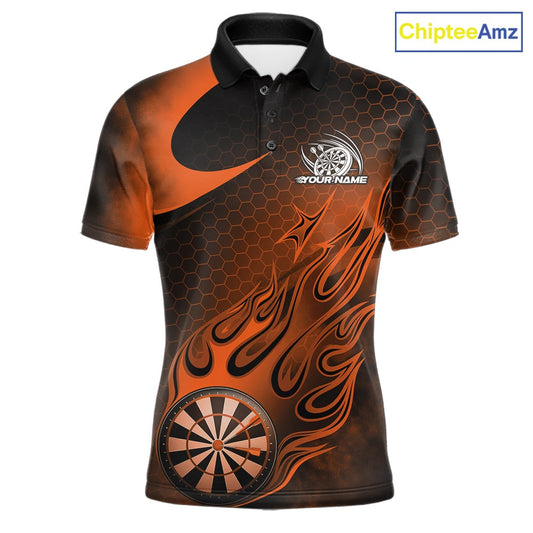 Custom Black And Orange Flame Dartboard Darts Team Shirts, Dart Tournament Outfits Dart Jerseys For Players IPHW10412