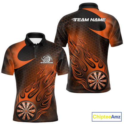 Custom Black And Orange Flame Dartboard Darts Team Shirts, Dart Tournament Outfits Dart Jerseys For Players IPHW10412