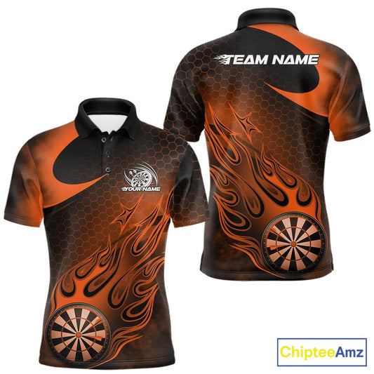 Custom Black And Orange Flame Dartboard Darts Team Shirts, Dart Tournament Outfits Dart Jerseys For Players IPHW10412