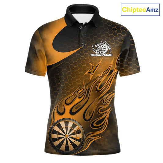Custom Black And Yellow Flame Dartboard Darts Team Shirts, Dart Tournament Outfits Dart Jerseys For Players IPHW10413