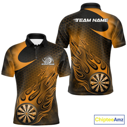 Custom Black And Yellow Flame Dartboard Darts Team Shirts, Dart Tournament Outfits Dart Jerseys For Players IPHW10413