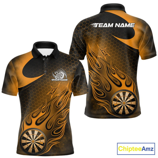 Custom Black And Yellow Flame Dartboard Darts Team Shirts, Dart Tournament Outfits Dart Jerseys For Players IPHW10413
