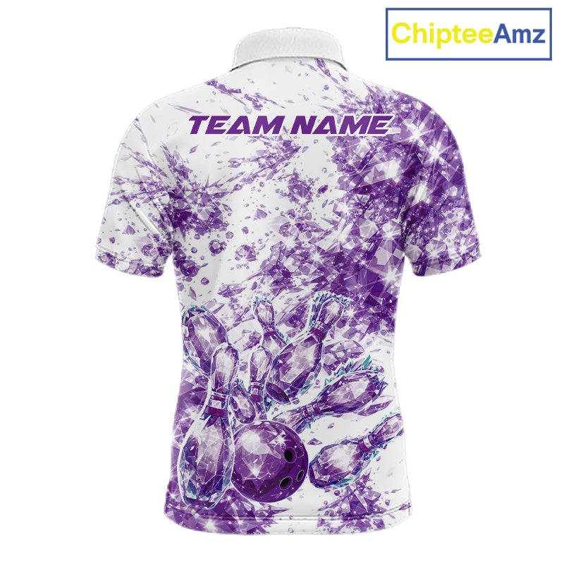 Custom Sparkling Purple Ice Cystal Bowling Shirts For Men, Women And Kid, Team Tournament Outfits Multi Styles IPHW10421