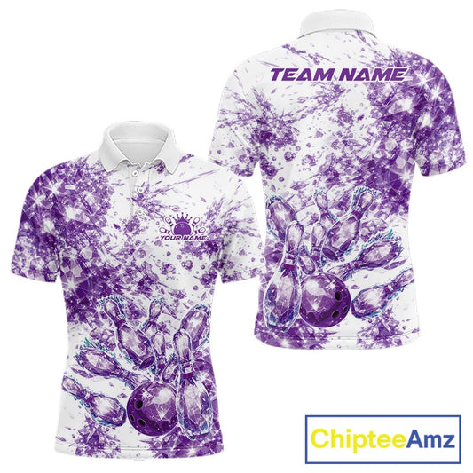 Custom Sparkling Purple Ice Cystal Bowling Shirts For Men, Women And Kid, Team Tournament Outfits Multi Styles IPHW10421