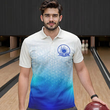 Load image into Gallery viewer, Custom Blue Bowling Team Polo Shirts For Men, Bowling Tournament Bowling League Shirt IPHW8537