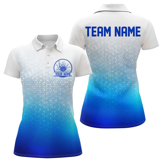 Custom Blue Bowling Team Polo Shirts For Women, Bowling Tournament Bowling League Shirt IPHW8537
