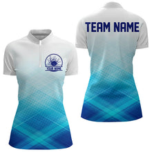 Load image into Gallery viewer, Custom Blue Bowling Team Womens Quarter-Zip Shirts, Bowling Tournament Bowling League Shirt IPHW8539