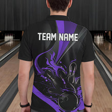 Load image into Gallery viewer, Custom Black And Purple Flame Bowling Polo Shirts For Men, Fire Bowling Team Shirt IPHW8541