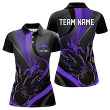 Load image into Gallery viewer, Custom Black And Purple Flame Bowling Polo Shirts For Women, Fire Bowling Team Shirt IPHW8541