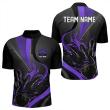 Load image into Gallery viewer, Custom Black And Purple Flame Bowling Quarter-Zip Shirts For Men, Fire Bowling Team Shirt IPHW8541