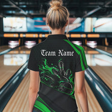 Load image into Gallery viewer, Custom Black And Green Flame Bowling Womens Quarter-Zip Shirt, Bowling Tournament Shirt IPHW8545