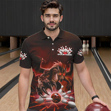 Load image into Gallery viewer, Custom Black And Red Dragon Bowling Team Polo Shirts For Men, Dragon Bowling League Shirt IPHW8549