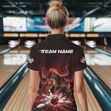 Load image into Gallery viewer, Custom Black And Red Dragon Bowling Team Polo Shirts For Women, Dragon Bowling League Shirt IPHW8549