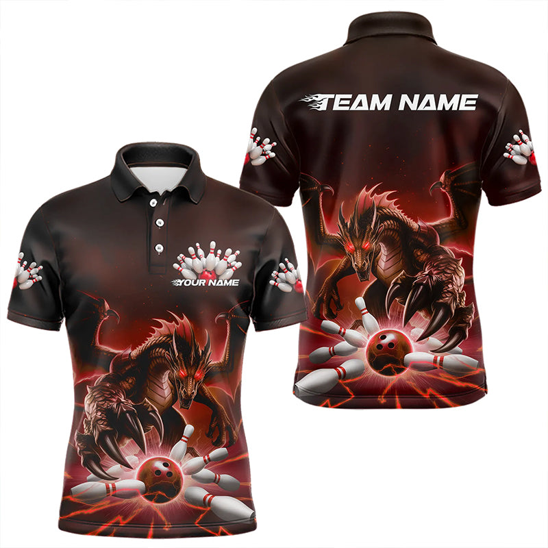 Custom Black And Red Dragon Bowling Team Polo Shirts For Men, Dragon Bowling League Shirt IPHW8549