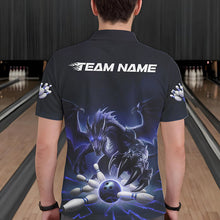 Load image into Gallery viewer, Custom Black And Blue Dragon Bowling Team Polo Shirts For Men, Dragon Bowling League Shirt IPHW8550