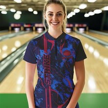 Load image into Gallery viewer, Custom Blue And Red Strike Bowling Quarter-Zip Shirts For Women, Bowling Team Uniform IPHW8858