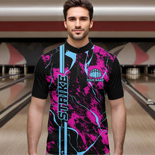 Load image into Gallery viewer, Custom Pink And Blue Strike Bowling Quarter-Zip Shirts For Men, Bowling League Team Uniform IPHW8859