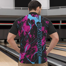 Load image into Gallery viewer, Custom Pink And Blue Strike Bowling Quarter-Zip Shirts For Men, Bowling League Team Uniform IPHW8859