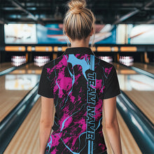 Load image into Gallery viewer, Custom Pink And Blue Strike Bowling Womens Quarter-Zip Shirts, Bowling League Team Uniform IPHW8859