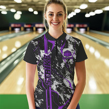 Load image into Gallery viewer, Custom Gray And Purple Strike Bowling Womens Quarter-Zip Shirt, Bowling League Team Uniform IPHW8860