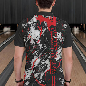 Custom Gray And Red Strike Bowling Polo Shirts For Men, Bowling League Team Uniform IPHW8861