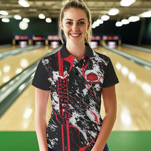 Load image into Gallery viewer, Custom Gray And Red Strike Bowling Polo Shirts For Women, Bowling League Team Uniform IPHW8861
