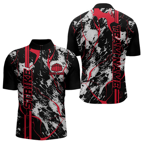 Custom Gray And Red Strike Bowling Quarter-Zip Shirts For Men, Bowling League Team Uniform IPHW8861
