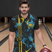 Load image into Gallery viewer, Custom Blue And Yellow Strike Bowling Polo Shirts For Men, Bowling League Team Uniform IPHW8863