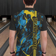 Load image into Gallery viewer, Custom Blue And Yellow Strike Bowling Polo Shirts For Men, Bowling League Team Uniform IPHW8863