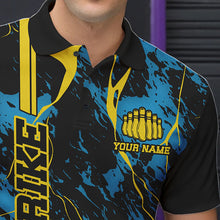 Load image into Gallery viewer, Custom Blue And Yellow Strike Bowling Polo Shirts For Men, Bowling League Team Uniform IPHW8863