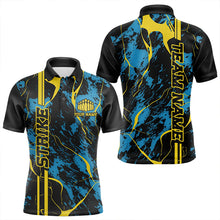 Load image into Gallery viewer, Custom Blue And Yellow Strike Bowling Polo Shirts For Men, Bowling League Team Uniform IPHW8863