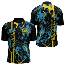 Load image into Gallery viewer, Custom Blue And Yellow Strike Bowling Quarter-Zip Shirts For Men, Bowling League Team Uniform IPHW8863