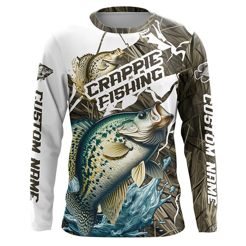 Custom Crappie Fishing Jerseys, Crappie Long Sleeve Fishing League Shirts | Grass Camo IPHW6363