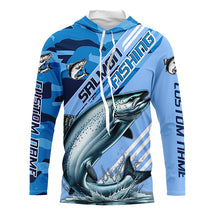 Load image into Gallery viewer, Custom Chinook Salmon Fishing Long Sleeve Shirts, King Salmon Saltwater Fishing Jerseys | Blue Camo IPHW6372