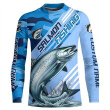 Load image into Gallery viewer, Custom Chinook Salmon Fishing Long Sleeve Shirts, King Salmon Saltwater Fishing Jerseys | Blue Camo IPHW6372