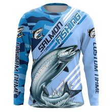 Load image into Gallery viewer, Custom Chinook Salmon Fishing Long Sleeve Shirts, King Salmon Saltwater Fishing Jerseys | Blue Camo IPHW6372