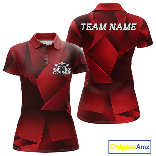 Red and black polo shirt with customizable text on a white background