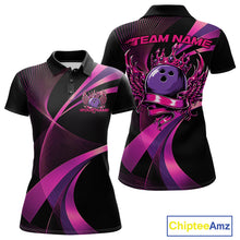 Load image into Gallery viewer, Black and purple bowling team shirt with 'Team Name' text on a white background
