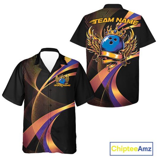 Black bowling shirt with colorful design and 'Team Name' text, Chiptee Amz brand visible.