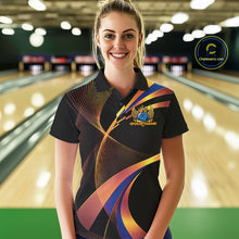 Load image into Gallery viewer, Blue And Gold Bowling Ball With Wings And Crown Custom Women Polo Shirts Bowling Jerseys IPHW11459