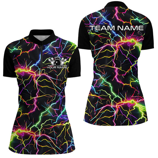 Colorful Lightning Custom Bowling Shirts For Women, Rainbow Colors Outfit Bowling IPHW6792