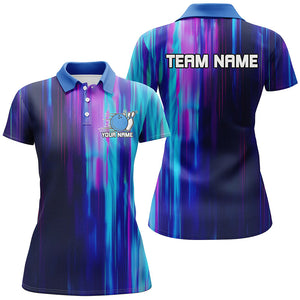 Blue And Purple Custom Bowling Shirts For Women, Galaxy Bowling Team Shirts IPHW6793