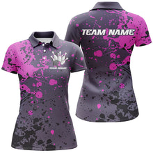 Load image into Gallery viewer, Custom Purple Splatter Ladies Bowling Polo Shirts, Custom Bowling Uniforms Bowling Jerseys IPHW7092