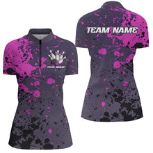 Load image into Gallery viewer, Custom Purple Splatter Ladies Bowling Polo Shirts, Custom Bowling Uniforms Bowling Jerseys IPHW7092