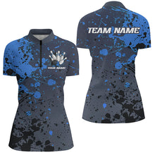 Load image into Gallery viewer, Custom Blue Splatter Bowling Polo Shirts For Women, Custom Bowling Uniforms Bowling Jerseys IPHW7093