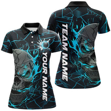 Load image into Gallery viewer, Custom Blue Flame Skull Bowling Shirts For Women, Halloween Bowling Team Outfits IPHW7098