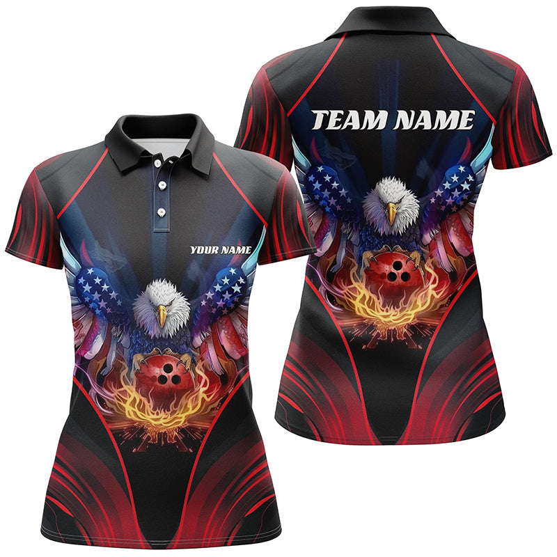 Custom Eagle Bowling Shirt Patriotic Polo Bowling Jersey For Women US Bowling | Red IPHW7108